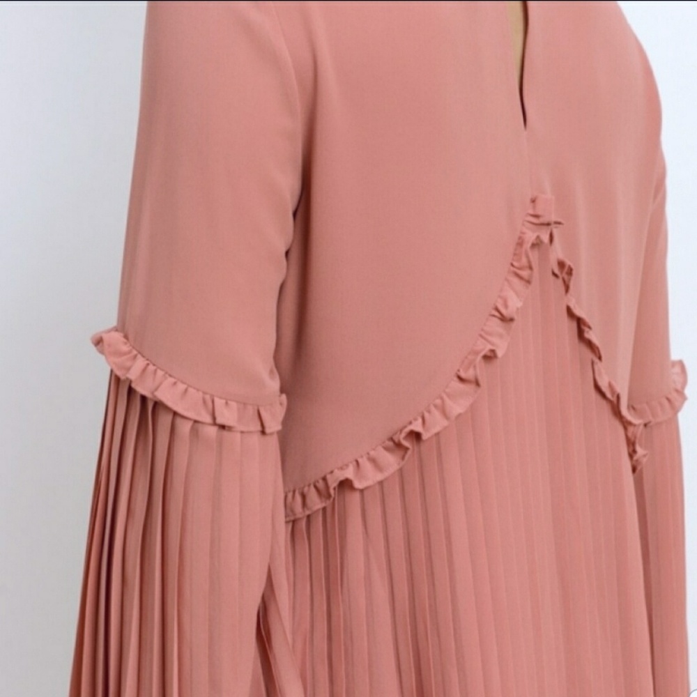 Gilli Ruffle Pleated Flare Slv Blouse Dusty Mauve - Picture 5 of 7